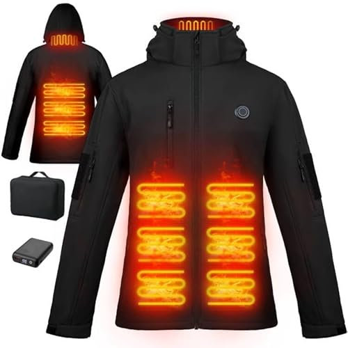 Brimekey Femme Veste Chauffante avec Batterie Incluse 10000mAH, Veste de Ski Imperméable Coupe-Vent Veste 3 Niveaux de Chauffage Veste (S, Taille normale, Noir)