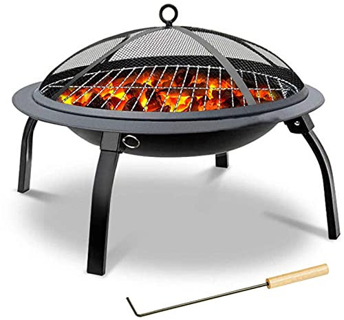 Braciere Rotondo Pieghevole in ghisa BBQ Grill Braciere braciere da Giardino Bruciatore da Campeggio Picnic con Copertura in Rete Braciere Rotondo