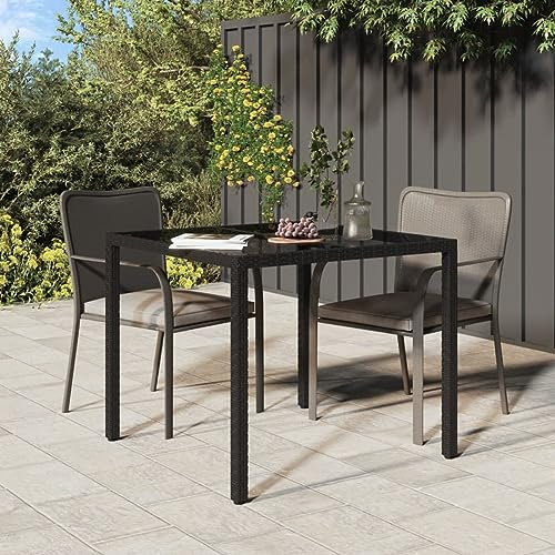 ADWOA Tavolo Giardino 90x90x75 cm Vetro Temperato e Polyrattan Nero,Tavolo Pieghevole Rettangolare Multifunzione con Piano E Struttura Richiudibile Salvaspazio, per Arredo Esterno, Interno, Giardino,