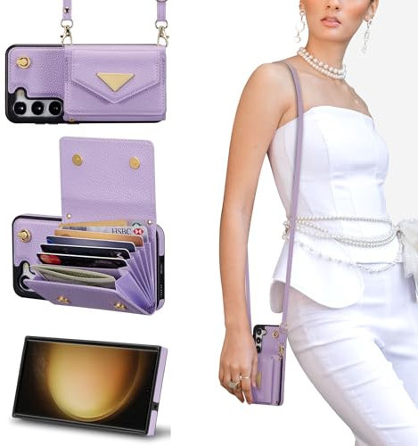 ZCDAYE for Samsung Galaxy S23 FE Wallet Case, Samsung S23 FE 6.4 inch Crossbody Wallet Phone Case with Lanyard, PU Leather Card Holder Kickstand Snap Closure Flip Folio Protective Cover, Purple