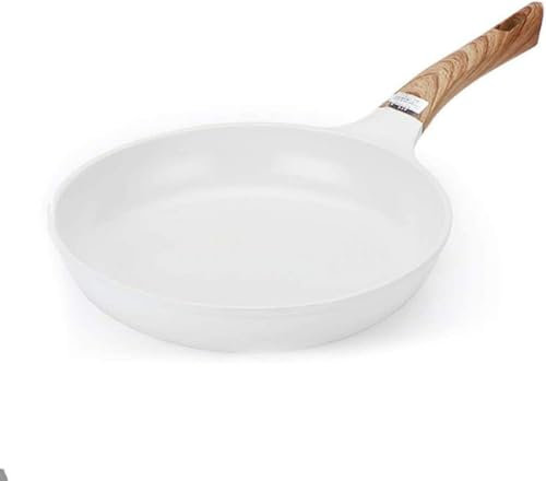 LRTYZBD Padella in ceramica bianca, padella antiaderente con manico in legno, padella per omelette, stufa a gas domestica, rivestimento antiaderente in ceramica, 20 cm