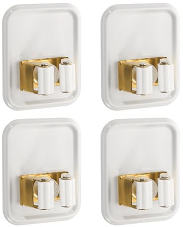 QUARKZMAN 4uds Trapeador Escoba Soporte Pared Montaje 304 Inoxidable Acero Trapeador Escoba Organizador Almacenamiento Estante Auto Adhesivo Escoba Percha para Baño Blanco
