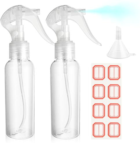 WLLHYF 2 Pack Small Spray Bottles 3.5oz/100ml Plastic Hair Spray Bottle Clear Empty Travel Bottle Fine Mist Reusable Liquid Container for Salons Essential Oils Water Squirt (5 OZ- 150ml)