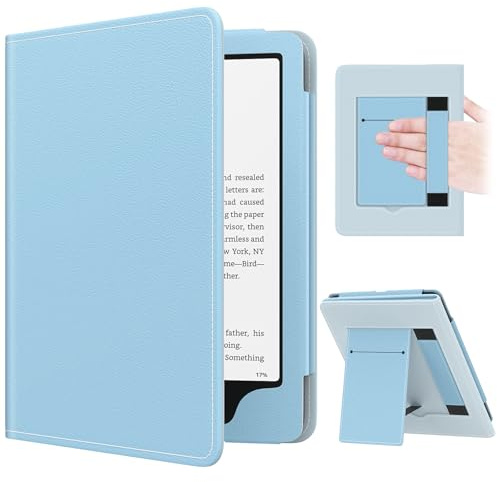 MoKo Hülle Kompatibel mit 7/6.8 Kindle Paperwhite 12th/11th Generation-2024/2021, Slim PU Tablet Schutzhülle mit Auto Schlaf/Aufwach Handschlaufe für Kindle Paperwhite Signature Edition, Himmelblau