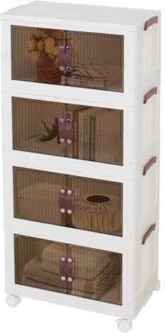 Zusammenklappbare Aufbewahrungsbehälter mit Deckel und Türen, großes 52-Gallonen-Kleiderschrank-Organisationssystem mit Rädern, stapelbare Kunststoffbehälterboxen für Ordnung und Aufbewahrung (4 Pac