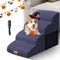 Scale per Cani 4 Gradini,Masthome Scala per Cani Letto,Scaletta Antiscivolo per Animali Domestici in Spugna,Rampa Antiscivolo per Cuccioli,con Copertura Lavabile,per Divano,Letto,Blu Navy