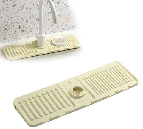 BaoTom Faucet Guard Draining Mat, Silikon Abtropftablett Matte Wasserhahn Abtropfmatte, Tropffänger Tablett Wasserfänger Matte für Küche Bad Spülbecken Spritzschutz Ablaufmatte(Off-White)