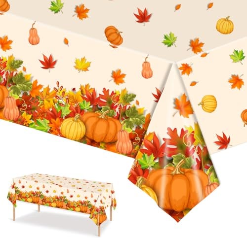 ZNDFTW Autumn Table Cloth Rectangular Table 137 * 247 cm, Thanksgiving Tablecloth, Autumn Home Decoration, Maple Leaf Pumpkin Theme Disposable Tablecloth, Harvest Party Table Supplies Decorations