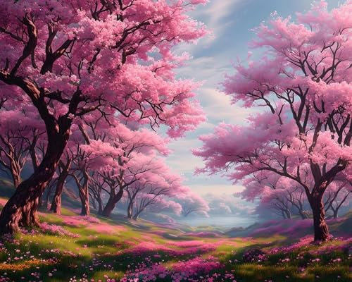 WELIWE 5D-Diamant-Malerei-Set DIY Kunst für Erwachsene Kinder Kristall-Strass-Gemälde Home Wand Décor Kirschbaum 40×50cm