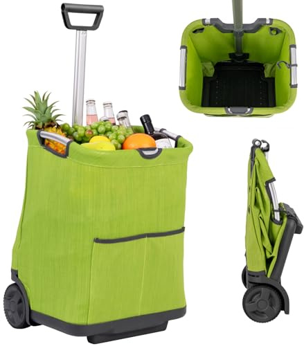 GOPLUS Einkaufstrolley klappbar, 50 L Einkaufswagen faltbar mit 2 Rädern und 3 Taschen, Einkaufsroller Shopping Trolley leicht aus Aluminiumrahmen für Einkaufen und Camping, Grün (Grün)