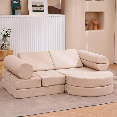 jela Kindercouch,14-Teilige Kids Kindersofa Spielsofa für Kinder, Modulares Kinder Sofa aus Schaumstoff, Kuschelecke im Kinderzimmer,zum Spielen,Kreativsein,Schlafen (Sand Beige)