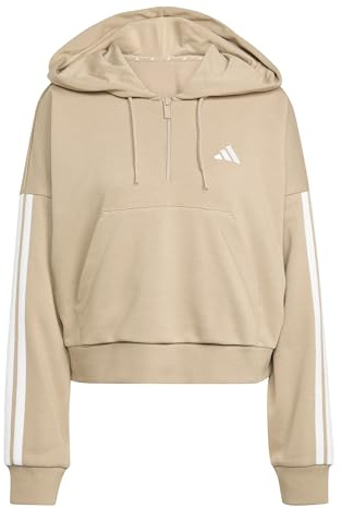 adidas Damen Essentials 3-Stripes French Terry Quarter-Zip Hoodie, warm Sandstone/White, XL
