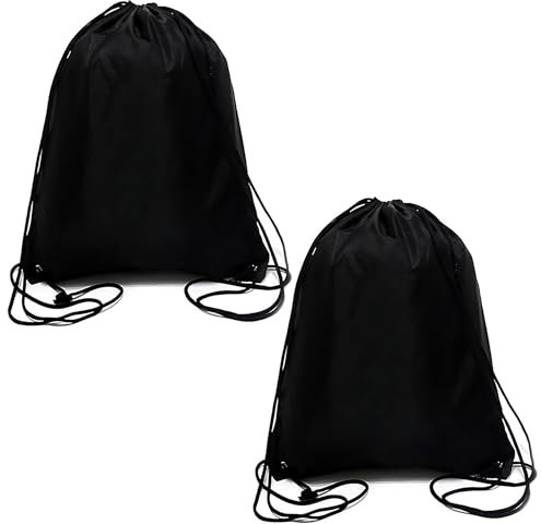 Senshuomy Drawstring Bags Swimming Sports Back Pack Drawstring Gym Bag for Mens & Womens - Ideal for School Travel, Picnic, Holidays, Shopping, Yoga （Black/2pcs