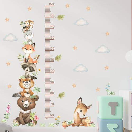 Kinder Höhe Diagramm Wandtattoo Kinder Wachstumstabelle Wandtattoo Kinderzimmer Tiere DIY Wandbild Wandsticker Wandsticker Wanddeko für Kind Junge Mädchen