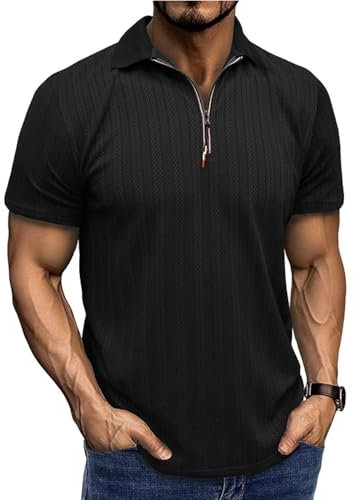 Herren Polo Shirts Reißverschluss Kurzarm Polo Strick Casual Quarter Zip Sommer Golf Shirts