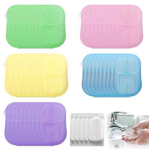 Feuille de Savon de Voyage,900 Savon en Papier pour Les déplacements en Camping pour Le Lavage en Plein Air,45 Boîtes Mini Soap en Papier Jetable Portable