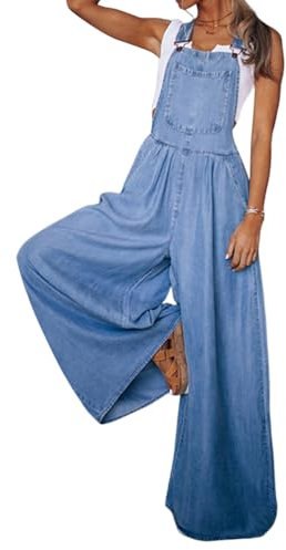 shownicer Salopette Donna Casual Tuta di Jeans Vintage Tinta Unita Pantaloni in Denim Estive Overall Jumpsuit A Blu Scuro S