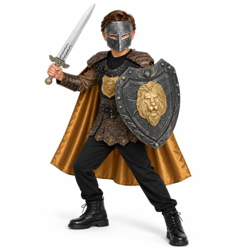 Joyincoser Gladiator Kostüm Jungs mit Maske Brustpanzer Krieger Römer Kostüm Jungen Kinder Für Karneval, Halloween, Fasching, Mottoparty, Verkleidung, Theater