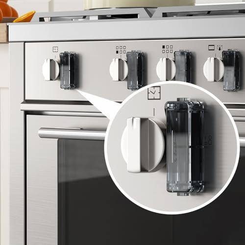 EUDEMON Lot de 5 verrous de sécurité pour boutons de cuisinière à gaz pour bébé - Sécurité enfant - Pour grands et petits boutons - Facile à installer et à utiliser (noir)