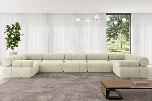 ALTDECOR Modulares Sofa Ecksofa in U-Form Corner modular Sofa Eckcouch Couch Wohnlandschaft Cauchsofa Polstersofa Birno-U3-475x190x70 cm Beige