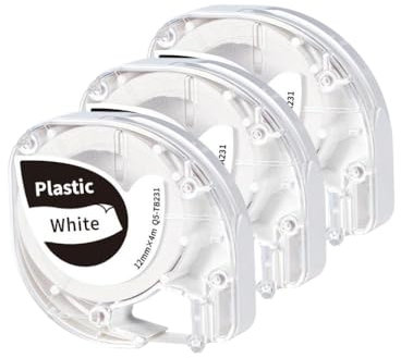 PHOVYAFI 3pcs 12mmx4m wasserdichtes Etikettenband Kompatibel mit Kennzeichnungsmaschinen, die mit LT 100H Labeller und P12 Pro kompatibel sind(Black on White)