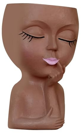 Face Plant Pot - Lady Head Pot, Modern Decor Planter | Resin Facial Sculpture Pot with Drain Hole for Cactus Flowers Indoor Outdoor Spaces, Shelf Decoration for Office Tabletop Balcony Display