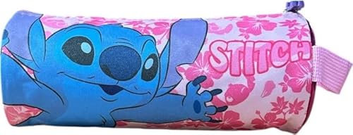 arlis Trousse Scolaire Stitch, Ronde - Dimensions: 23 x9x9 cm (Stitch Rose)