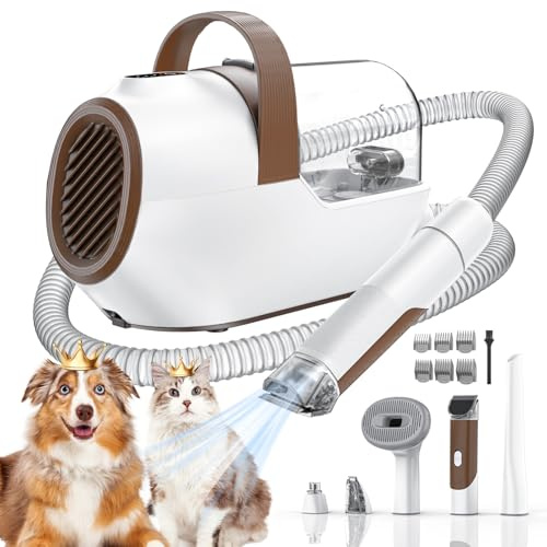 Ozumek Aspirateur de toilettage pour chien avec tondeuse pour animaux de compagnie, broyeur à ongles, 3 modes d'aspiration pour chiens avec 6 outils de toilettage pour animaux de compagnie (marron)