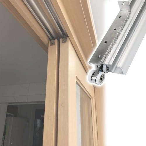 rail pour porte coulissante Rail De Porte Coulissante Double De 1 2 3 4 5 6 M, Kit De Rail De Porte De Placard En Alliage D'aluminium Pour Appartements/Balcons/Bureaux/Salles De Bains(2.2m/220cm)