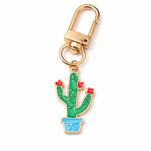 VEOWOO Cactus Keyring – Plant Keychain Bag Charms for Women with Green Cactuses with Red Flowers As Accents, Inspirational Key Rings Gifts for Plants Lovers, Friends, Family, Girls and Teens