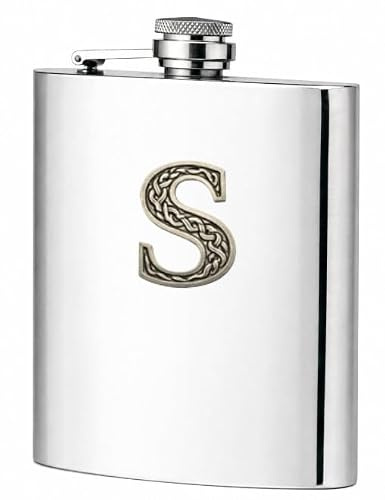 Pinder Bros Ltd Personalised Celtic Pewter Initial Classic Stainless Steel Hip Flask in Presentation Box 6oz (S)