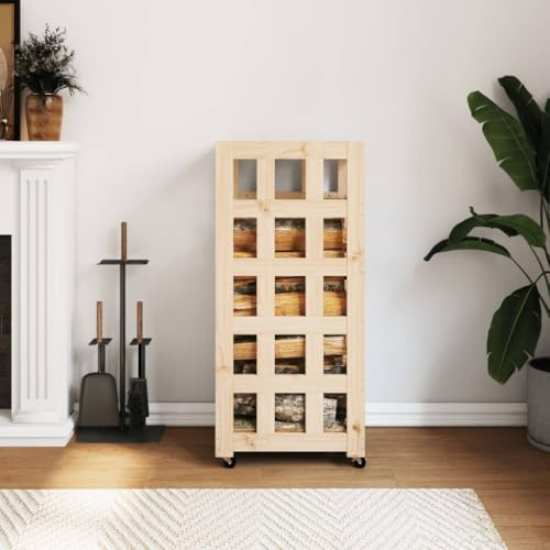 Mangloder Étagère à bûches de cheminée avec roulettes en bois massif de pin 40 x 49 x 110 cm, étagère à bûches et abri à bois pour rangement du bois, intérieur et extérieur, sur terrasse ou dans la