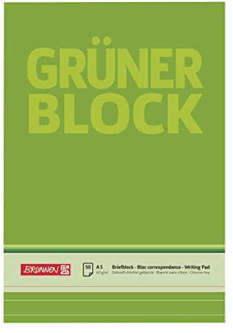 Baier & Schneider Brunnen 1052437 Briefblock / Schreibblock / Der grüne Block (A5, liniert, 50 Blatt, 60g/m²)