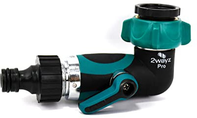 2wayz- 90 Degree Garden Hose Elbow, Hose Connector, Right Angle Garden Hose Adapter, Shut Off Valve, for rv