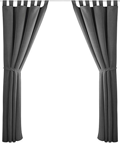 Bestlivings 2er Set Dekoschal mit Schlaufe, inkl. Raffhalter & Haken, dunkelgrau in 140x175 cm