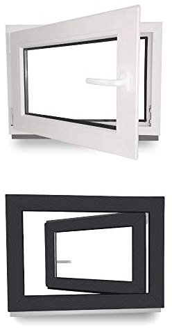 Kellerfenster - Kunststoff - Fenster - innen weiß, außen anthrazit - BxH: 70 x 60 cm - 700 x 600 mm - DIN Links - 3 fach Verglasung - 60 mm Profil