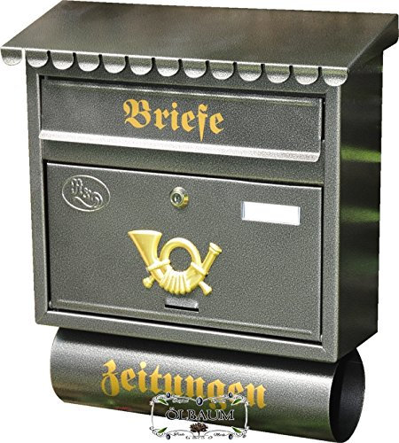 BTV Design Briefkasten F in Hammerschlag Silber großer Einwurf Zeitungsfach Zeitungsrolle Nostalgie
