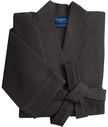 Morgenstern Accappatoio Uomo Leggero Nido d'Ape di Cotone con Collo a Kimono Vestaglia Estiva Grigio Taglia L