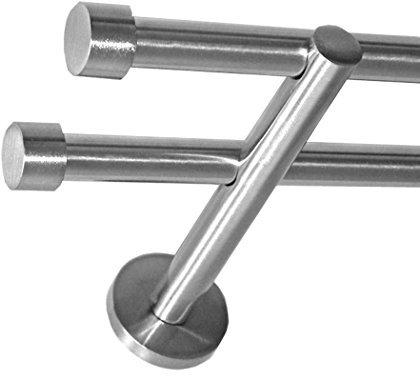 BASIT Gardinenstange 2 läufig 280 cm lang I Ø 16 mm I Vorgangstange doppelläufig Wandmontage in Edelstahl Look Set Metall I 120-600cm wählbar H22