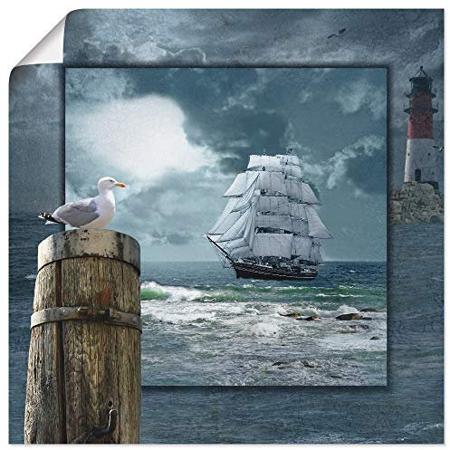ARTLAND Wanddeko Poster & Kunstdrucke Wandposter 70x70 cm Meer Küste Maritim Schiff Segelschiff Möwe Leuchtturm Sturm Wolken T6DA