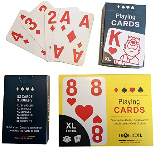 Eurosell 2 Stück Premium XL Kartenspiel Spielkarten Karton mit großen Zeichen für Senioren & Menschen mit Sehbehinderung Gessellschaftsspiel Spiel Kartenspiele