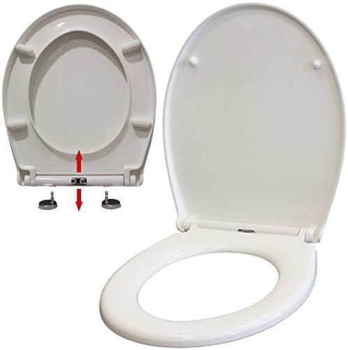 MSV Premium WC Sitz, Absenkautomatik, Fast Fix/Schnellbefestigung, Edelstahl-Befestigung mit Knopfdruck, Toilettensitz WC Deckel Klobrille Weiß