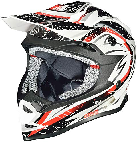 RK-652 Kinder Crosshelm Endurohelm Motorradhelm Roller Quad Helm Kinderhelm, Größe:XS (53-54), Farbe:White Storm