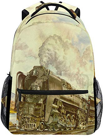 Eslifey Retro Dampfzug und Eisenbahn Rucksack Studenten Schultertaschen Reisetasche College Schule Rucksäcke, multi, Einheitsgröße, Tagesrucksack