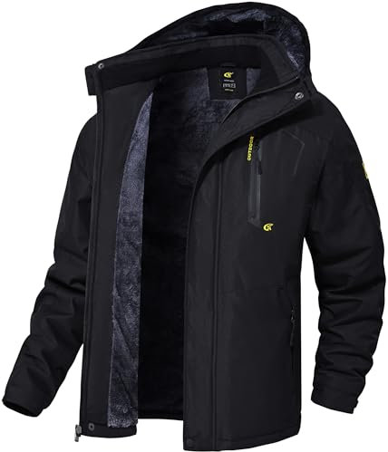 QPNGRP Wasserdichte Ski-Snowboardjacke für Herren, Winter, winddichter Schneemantel, Schwarz, XXL