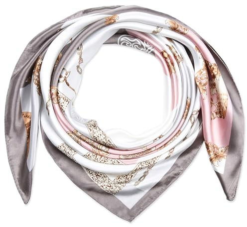 corciova 35 Women Silk Feeling 90 cm Square Hair Sleeping Scarf Pale Silver Piggy Pink Geometry Key Package Photo Frame