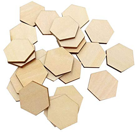 EXCEART 100pcs Holz Basteln Scheiben Holzscheiben Basteln Bemalen Sechseckig 30MM Blanko Sechseck Holzverzierungen DIY Scrapbooking Material Dekoration