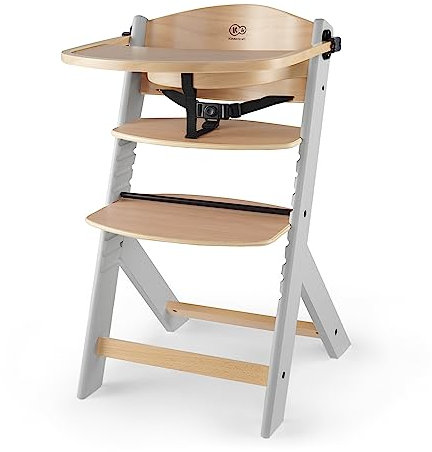 kk Kinderkraft ENOCK Trona bebé de Madera, Infantil, Portatil, para niños, Evolutiva silla alta, Ergonómica, Con accesorios, Barrera y Bandeja, Gris