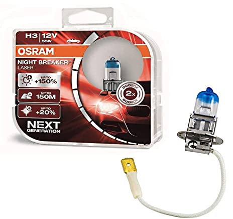 2x Osra.m H3 55W 12V PK22s Night Breaker Laser Next Generation 64151NL-HCB hell Weiß White Ersatz Scheinwerfer Halogen Auto Lampe - E-geprüft