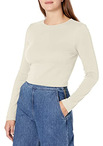 Bella Canvas Women's Long Sleeve Rib Tee T-Shirt, Solid Vintage White Blend, XS